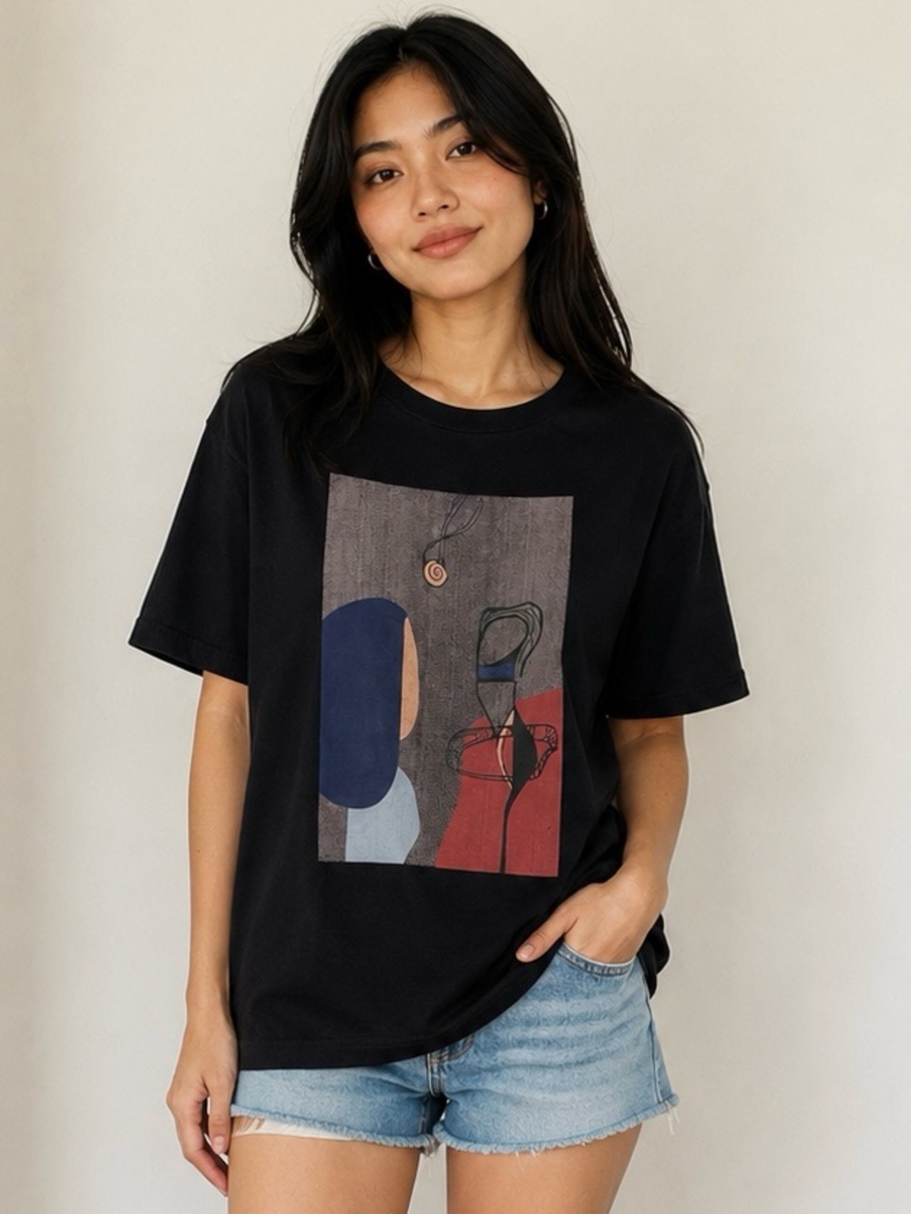 Abstract Art Graphic Tee Black Short Sleeve Top Women’s Large